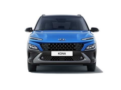 Pohled zepředu na nový Hyundai Kona s robustním SUV podpisem a jedinečným stylem.